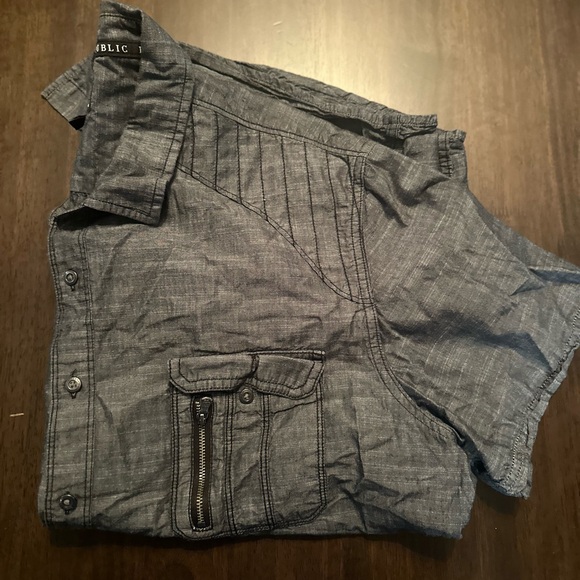 Rock & Republic Button UP Shirt Men’s XXL Gray Solid Color 100% Cotton - Picture 9 of 9